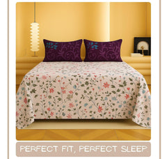 1 Double Bedsheet With Two Pillow Covers - 90 X 94 Inches, Beige | 300 Thread Count Super Soft Bed Sheet For King Size Bed Floral Design - Perfect Gift For Wedding, Anniversary