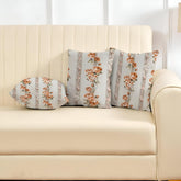 Microfiber Square Pillow Cushion For Sofa & Bed, Grey Color - 24 X 24 Inch | Printed - Brown Flower, Soft, For Comfort & Back Support | Breathable, Premium Cotton Cushion Cover - Set Of 3