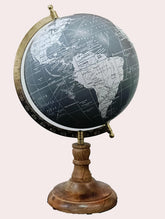 Rotating World Globe 8 Inch With Gold Arc & Wooden Stand For Show Piece For Home, Office, Study Table Decor, Birthday, Party Gifts For Students, White & Grey, Pack Of 1