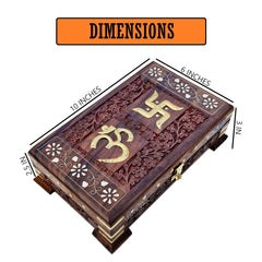 Wooden Om Box For Good Luck, Jewellery Box, Decorative Case, Kit, Vanity Organiser For Women, Necklaces, Cash, Gold 10 x 6 Passe Engraved, Colour - Brown