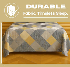 1 Double Bedsheet With Two Pillow Covers - 90 X 94 Inches, Grey & Mustard | 300 Thread Count Super Soft Bed Sheet For King Size Bed Geometric Pattern