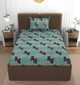 1 Single Bedsheet With 1 Pillow Cover - All Around Elastic Fitted | 100% Premium Fabric Is Lightweight, Soft & Comfortable | Size 36 X 72 X 8 Inches, Grey & Green