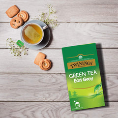 Twinings Earl Grey Green Tea - 50gm, 1.7 Ounce, 25 Enveloped Tea Bags | Bright & Perky Delicate Citrus Flavor - Low Caffeine Green Tea