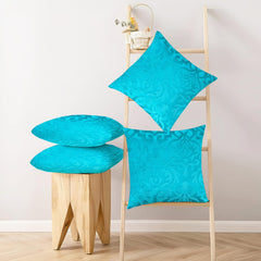 Microfiber Square Pillow Cushion For Sofa & Bed, Sky-Blue - 16 X 16 Inch | Soft, Fluffy For Comfort & Back Support | Breathable, Washable | Premium Velvet Outer Cover With Zip - Set Of 4