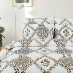 Cotton Elastic Fitted Printed Queen Size Double Bed Bedsheet With 2 Pillow Cover | 60 X 78 Inches, Cream - Soft Touch, Wrinkle Resistant, Skin Friendly