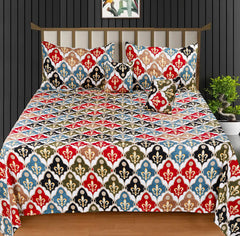 Bedding Set With 1 Pc Bedsheet, 2 Pc Cushion With Zip, 2 Pc Pillow Covers | 90 X 100 Inches, Multicolor | Traditional Jaipuri Prints - Soft, Breathable & Lightweight For All-Season Comfort