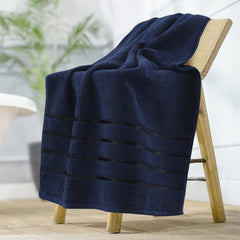 Spread Spain Roman 100% Cotton Bath Towel 600gsm | Super Absorption Quick Dry Large & Small Towel Set - Navy Blue (Set Of 4)