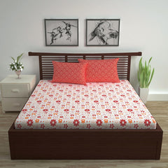 Soft Cotton Double Bedsheet With 2 Pillow Covers | 87 X 100 Inches, Rust & White - Soft & Breathable Fabric | Comfortable For Daily Use
