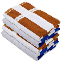 Kuber Industries Cotton Lining Design Soft Cotton Bath Towel 1600 Gsm - Brown & Blue (Pack Of 4)