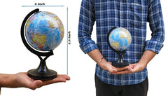 Stem & Steam Educational, Decorative Spinning Political Educational Laminated Rotating World Globe, 5" Plastic + Magnifying Glass For Students, Combo Pack