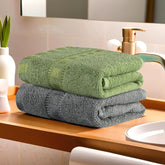 Heart Home Cotton Hand & Face Towels 400 Gsm | For Men & Women Easily Washable Workout Gym Towel - Grey & Green (Pack Of 2)