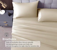 Satin Fitted Solid Bedsheet King Size With 2 Pillow Cover - 72 X 78 X 10 Inches, Beige | Lightweight & Breathable, Perfect For All Seasons