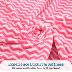 Kuber Industries Microfiber Bath Towel 2100 Gsm | Large Size Soft Quick Dry & Absorbent Shower Bath Towel (Zig Zag - Pink)- Pack Of 6