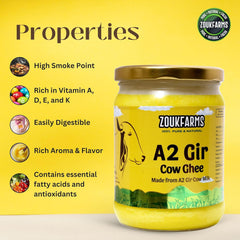 Premium A2 Gir Cow Ghee By Zoukfarms | Made By Churning Curd Vedic Bilona Method Desi Danedar Ghee Perfect For Laddus & Parathas | (500ml) 16.9 Ounce | Jar Pack