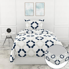 Cotton Elastic Fitted Bedsheet Single Bed With 1 Pillow Cover - 36 X 78 Inches, Colonial Blue & White | Perfect For Everyday Use | Ultra-Soft & Breathable