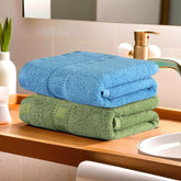 Heart Home Cotton Hand & Face Towels 400 Gsm | For Men & Women Easily Washable Workout Gym Towel - Green & Sky Blue (Pack Of 2)