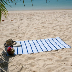 Casa Copenhagen Pack Of 2 Cabana Pool Xl Bath Towels 610 Gsm Cotton Rough & Tough Use Colour (White Navy Stripe)