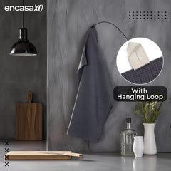 Encasa Xo Kitchen Dish Towels Set 320 Gsm | Waffle Weave & Flat Hand Tea Towel | Quick Drying Reusable Cotton Washcloths | Set Of 4 (Grey)