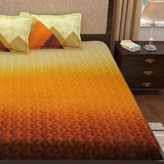 Bedsheet For King Size Bed With 2 Pillow Covers - 106 X 106 Inches, Mustard & Brown | Soft & Durable For Everyday Use - All Season Comfort