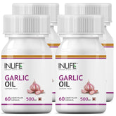 Inlife Natural Garlic Oil Capsules For Heart Health & Immune Support For Men & Women | 60 Liquid Filled Capsules 100gm 0.2lbs Each Pack Of 4