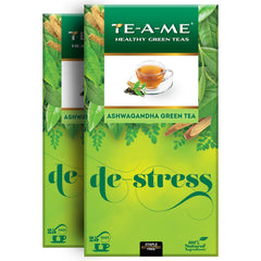 TE-A-ME Ashwagandha De-Stress Green Tea - Pack Of 2 X 25 Tea Bags | Reduces Stress & Anxiety - Goodness Of 10 Natural Ingredients