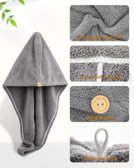 Fezora Hair Towel Wrap For Women (Pack Of 2) | Quick-Dry Microfiber Hair Turban With Elastic Loop | Super Absorbent Hair Drying Towel For Ladies & Girls (Grey & Pista Green)