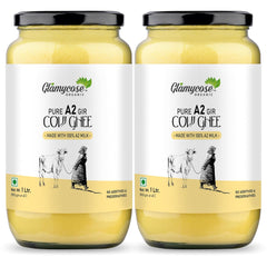 Natural Premium Desi Cow Ghee By Glamycose | High In Protein Fiber Healthy Desi Ghee For Glowing Skin | 2 Litre (1 Litr * 2) 67.6 Ounce | Jar Pack
