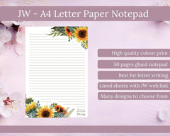 Letter Writing A4 Pad Stationery Paper Lined Gift Notepad Writing (Big Sunflowers) 50 Sheets