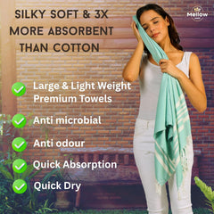 Mellow 100% Bamboo Large Bath Towel 245 Gsm | For Women & Men | Ultra Soft, Premium Absorbent, Lightweight, Quick Dry Towel (Luminous Jade) 250 Tc
