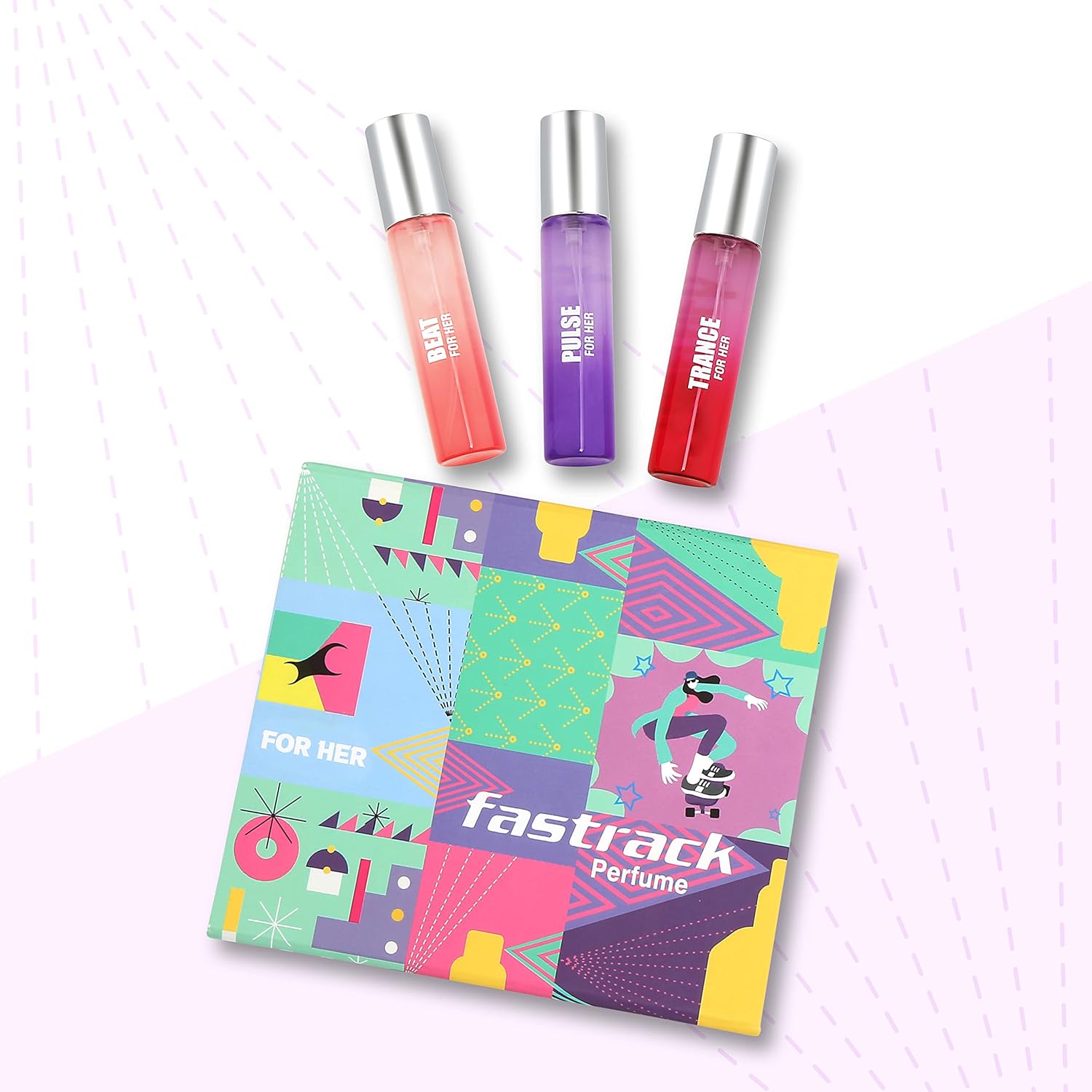 Fastrack Trance + Pulse + Beat For Her Eau De Parfums 20ml 0.6 Fl.oz. Each Pack Of 3 | Travel & Gift Set For Women Fastrack Trance + Pulse + Beat For Her Eau De Parfums 20ml 0.6 Fl.oz. Each Pack Of 3 | Travel & Gift Set For Women