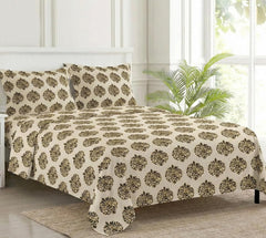 Jaipuri Design Cotton King Size Printed Bedsheet With 2 Pillow Covers - 108 X 108 Inches, Forest Green & Beige | Ideal For Home Use & Perfect For Gifting On Weddings, Housewarmings & Festivals