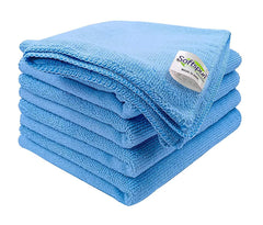 Softspun Microfiber Cleaning Cloths Towel 300 Gsm | Thick Lint & Streak-Free Multipurpose Cloths Automotive Microfibre Towels For Car, Bike Cleaning Polishing Washing Pack Of 5 (Sky Blue)