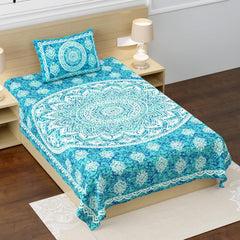 100% Cotton Single Bed Sheet With 1 Pillow Cover - 56 X 86 Inches, Blue & White | Super Soft Microfiber, Breathable Wrinkle, Fade Resistant