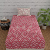 144 TC Bedsheet For Single Bed Cotton With Pillow Cover - 55 X 88 Inches, Peach Pink & White | Soft & Breathable Premium Printed Design Bedsheet