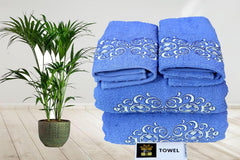 Comfigifts 100% Cotton 2 Bath & 2 Hand Towels 1400 Gsm | Soft, Absorbent, Lightweight Towels With Computerized Embroidery (Light Blue D2)