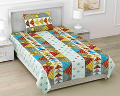Single Bedsheet Cotton With 1 Pillow Cover, 60 X 90 Inches, Multicolor | Traditional Barmeri Design Printed - Stylish & Comfortable Bedsheets
