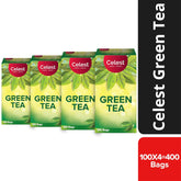 Celest Green Tea Bags - Pack Of 4 X 100 Enveloped Tea Bags | Helps Boost Metabolism, Zero Calories, Manage Waistline - Green Tea For Weight Loss