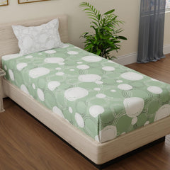 Beautiful Single Bedsheet With 1 Pillow Cover - 55 X 88 Inches, Green & Off White | Cotton Bedsheet Is Naturally Comfortable
