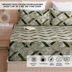 Olive Green King Size Bedsheet With 2 Pillow Covers - 108 X 108 Inches | Luxurious Printed Flat Sheets | Perfect For Home Decor & Gifting