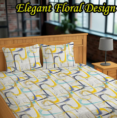 Luxurious Queen Size Bedsheet For Double Bed With 2 Pillow Cover - 90 X 90 Inches, White & Yellow | Perfect For Daily Use, Guest Rooms | Gift For Housewarmings, Weddings