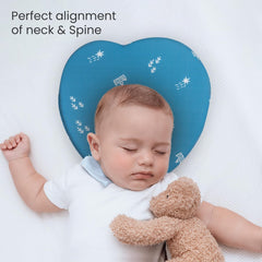 Memory Foam Baby Pillow For New Born, Head Shaping Baby Pillow, Blue Pillow - 23 X 23 X 4 Cm | For 0 To 12 Months For Preventing Flat Head Syndrome, Cherry Shape, Royal Stars - 1 Piece