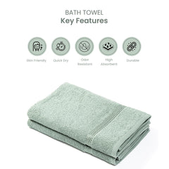 Akiko Home 100% Cotton Trident Series Bath Towels | Premium, Soft, Absorbent, Quick Dry & Durable, Large Size Towel For Men & Women 400 Gsm, Pack Of 2 (Green)