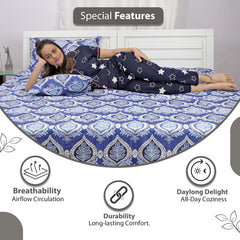 100% Cotton Double Bedsheet With 2 Pillow Cover - 87 X 100 Inches, Blue | Lightweight, Soft, Skin Friendly - Durable Bedsheets For Everyday Comfort