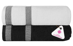Casa Copenhagen Designed In Denmark Solitaire Super Soft 2 Pieces 100% Cotton Large Bath Towel 525 Gsm - Black & White