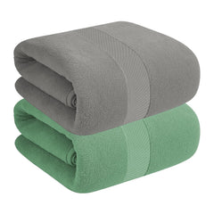 House Of Terry 100% Cotton Bath Towel 900 Gsm | Quick Dry, Soft & Absorbent, Fade-Resistant, Skin-Friendly For Men & Women Towel (Grey & Green) - Pack Of 2