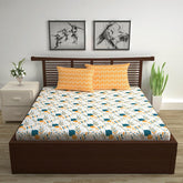 Cotton Double Bedsheet With 2 Pillow Cover - 87 X 100 Inches, Mustard & White | Lightweight, Soft, Skin Friendly - Durable Bedsheets Comfortable For Daily Use