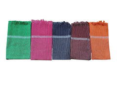 Checkered Cotton Bath Towels 1600 Gsm (Green, Pink, Navy, Burgundy & Orange) - Set Of 5