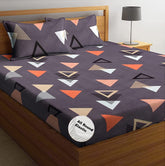 Queen Size Double Bedsheet With 2 Pillow Cover - Size 60 X 78 X 10 Inches, Grey | Cotton Elastic Fitted All Around Bedsheet - Breathable & Wrinkle Free