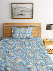 Printed Single Bedsheet Size With 1 Pillow Cover - 60 X 90 Inches, Grey | Cotton Wrinkle Free Soft, Breathable | Durable & Long-Lasting