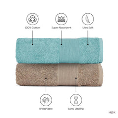 Haus & Kinder Harmony Combed Bath 1800 Gsm | Ultra Soft, Super Absorbent 100% Cotton Towels For Bathroom, Gym, Travel, Sports & Yoga | Blue & Taupe (Pack Of 6)